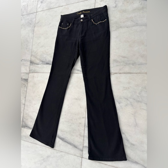 Y2K Vintage Cache Jeans Black Studded Low Rise Bootcut Womens 6 Cowgirl Boho - Picture 4 of 11